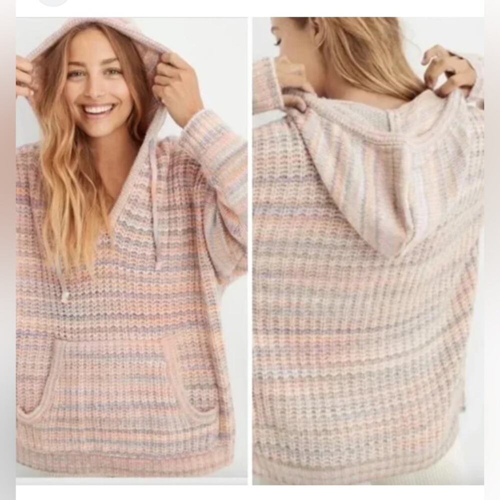 Aerie‎ Cozy Wool Blend Knit Hoodie Sweater XS Soft Casual Lounge Streetwear